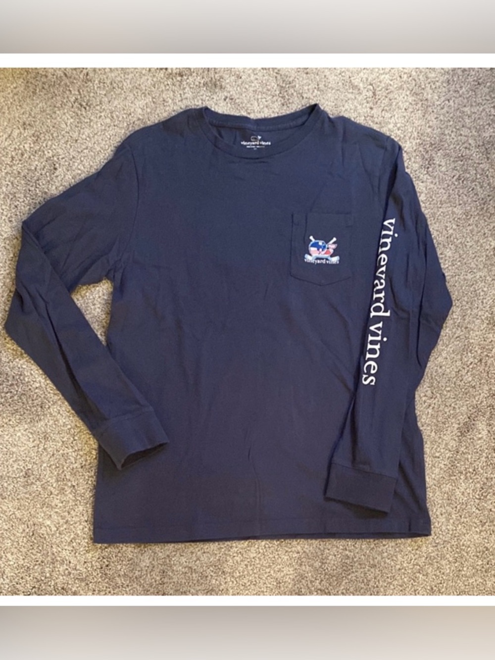 Kids size XL, long sleeve Vineyard Vines lacrosse navy blue T-shirt